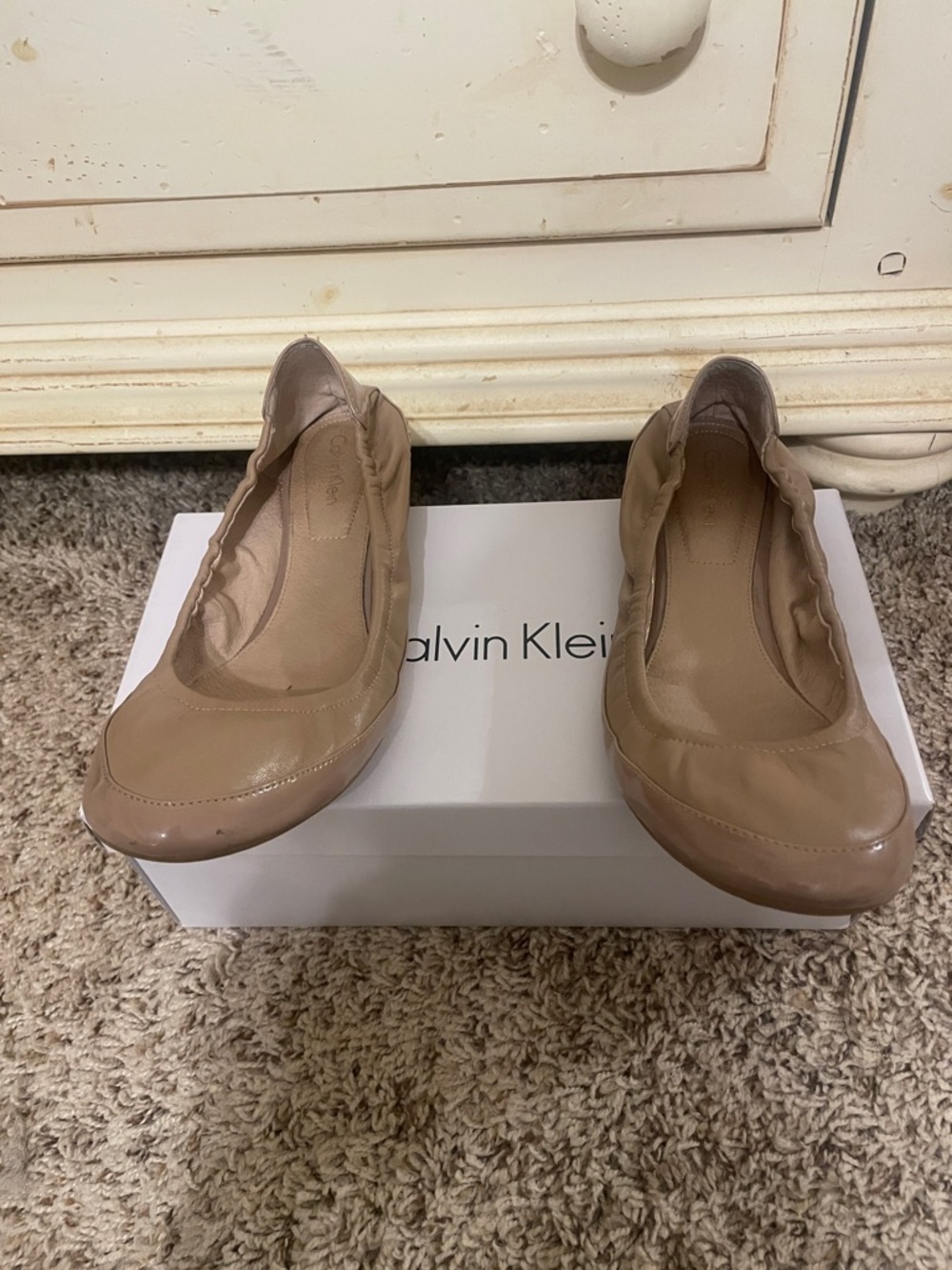 Calvin Klein Women's Beige Patent Ballet Flats